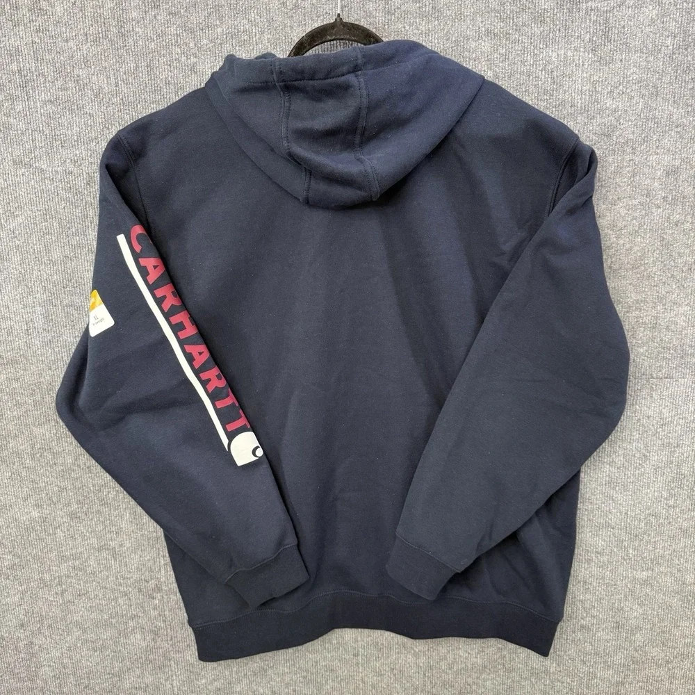 NWT Carhartt Mens XL Loose Fit Midweight Logo Sleeve Hoodie Navy - Picture 5 of 6